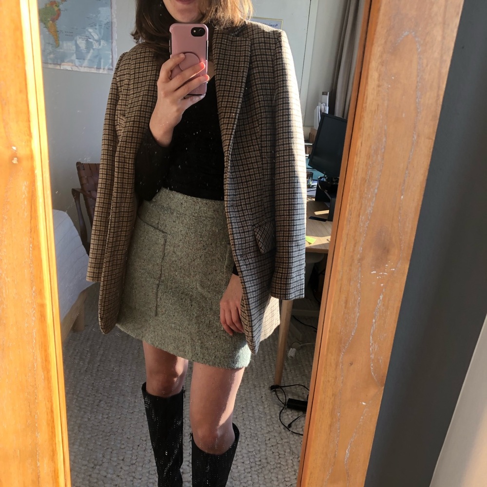 COS green marle A-line mini skirt with big pockets! 4